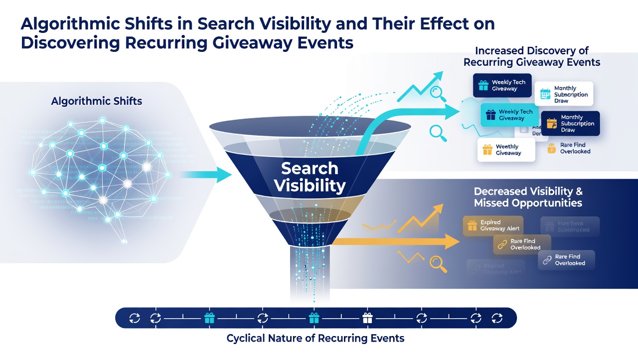 Analytics dashboard displaying search visibility trends for giveaway event listings over time