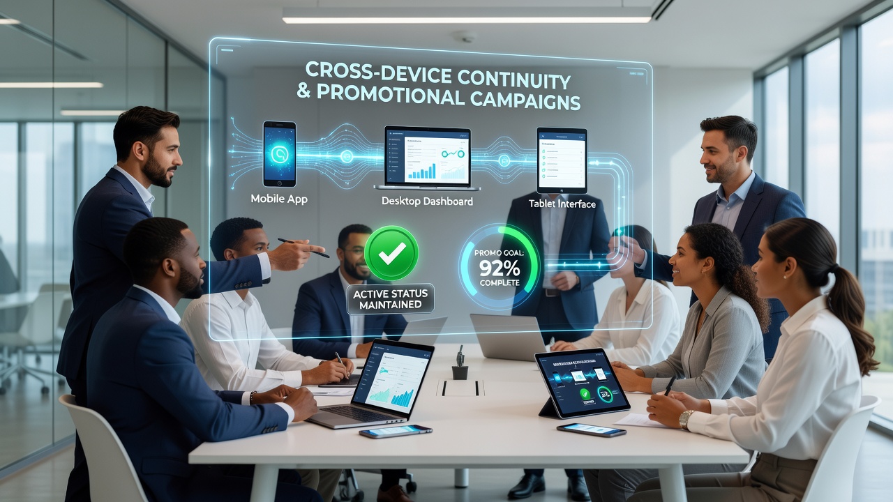 Diagram depicting user journey across devices while preserving promotional campaign status and notifications