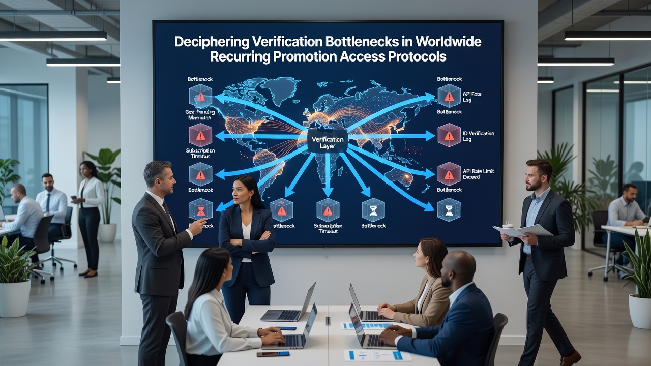 Illustration of data flow interruptions at international verification nodes in promotion access systems