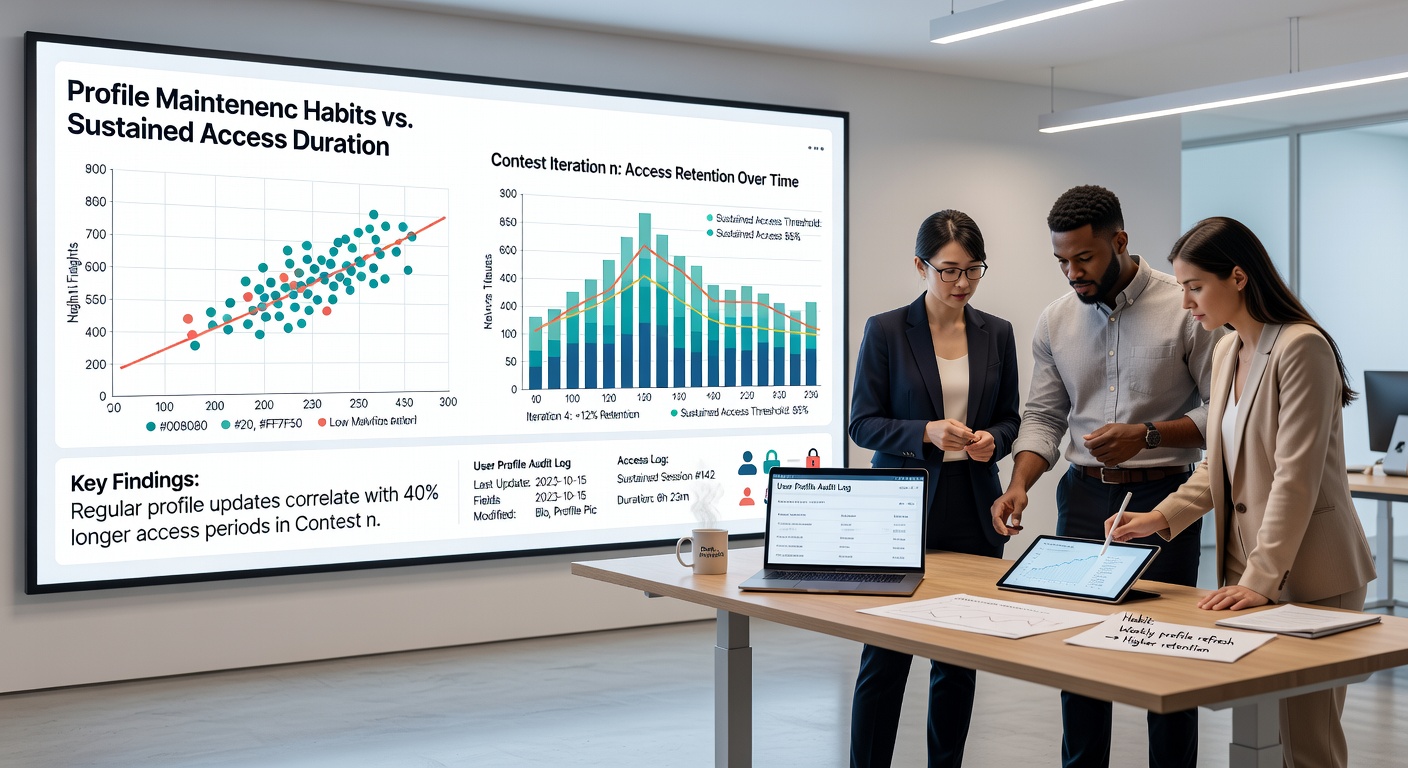 Infographic displaying retention rates for updated versus outdated contest profiles over a two-year period