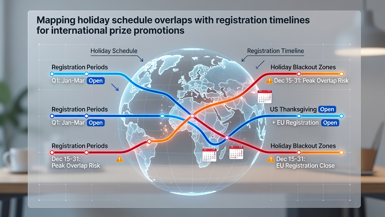 Calendar overlay showing holiday dates intersecting with contest registration timelines across multiple countries