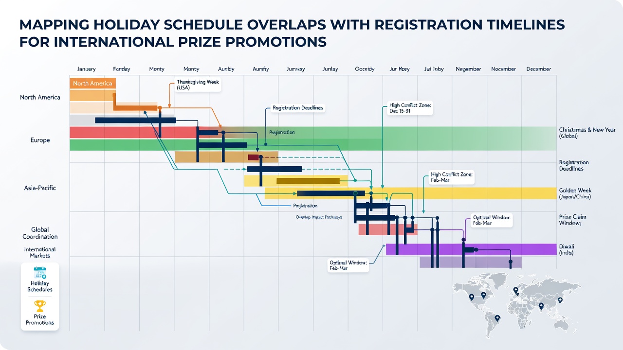 World map highlighting holiday dates and contest entry deadlines in different continents