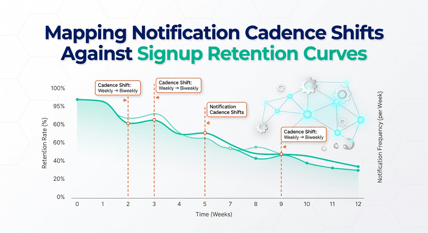 Graph showing notification cadence shifts plotted against signup retention curves in promotion ecosystems