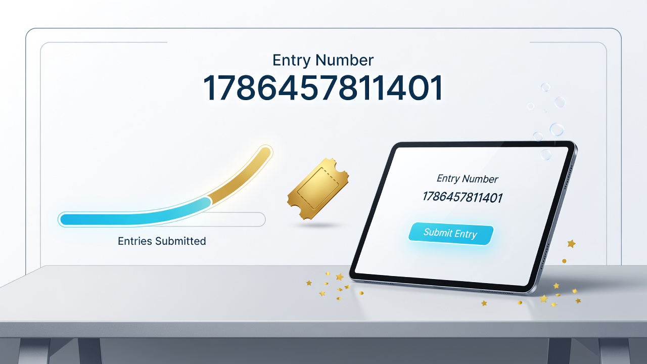 Illustration of secure online sweepstakes entry process with verification and compliance elements