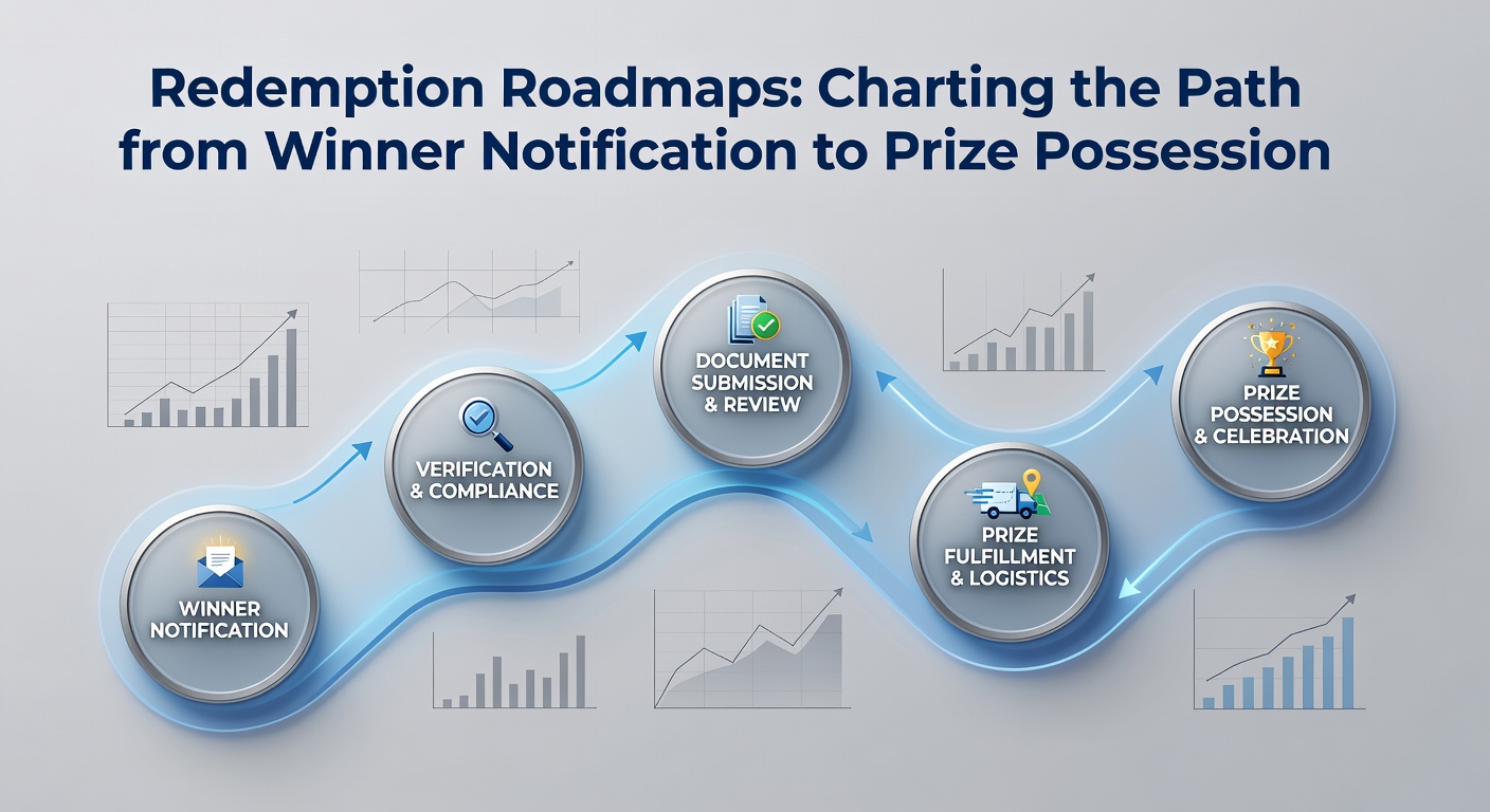 A checklist flowchart detailing verification steps, claim forms, and delivery timelines for sweepstakes prizes