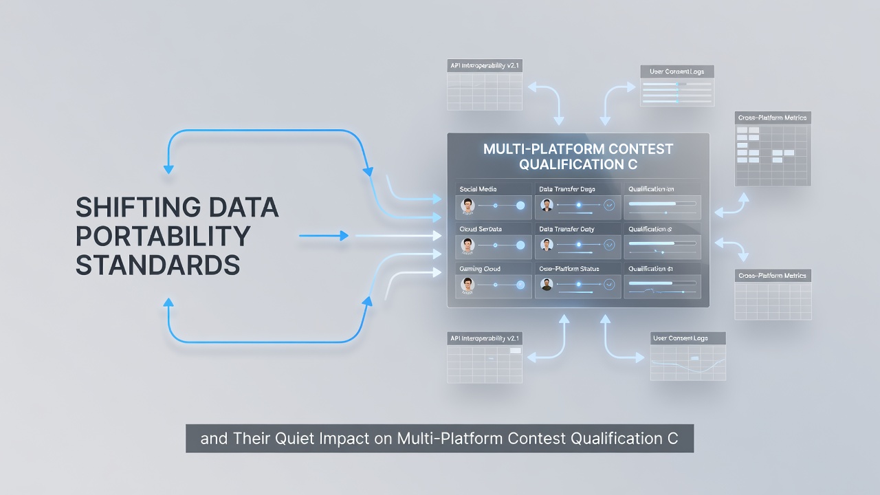 Diagram showing contest qualification data moving between synchronized platforms