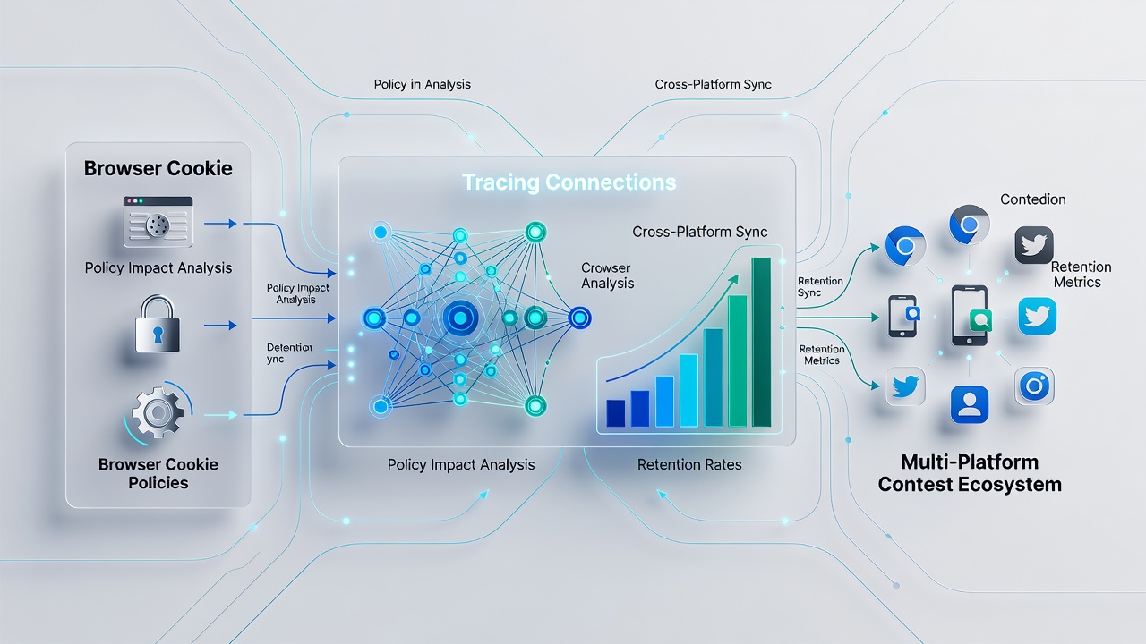 Analytics dashboard comparing retention metrics before and after cookie policy changes in contest platforms