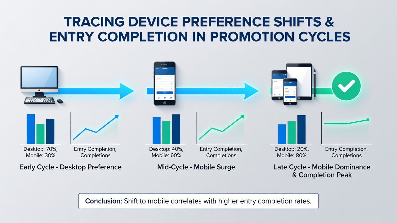 Graph showing device preference trends across promotion entry platforms from 2023 to 2026