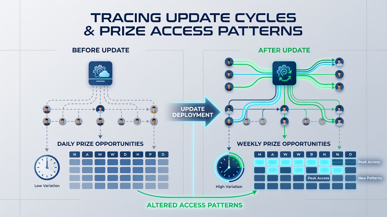 Graph illustrating access pattern changes before and after software updates in prize platforms