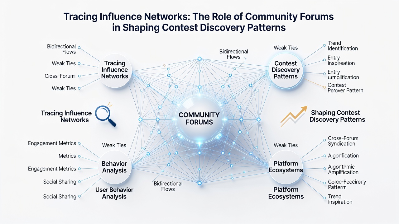 Network diagram of forum influence pathways in contest discovery
