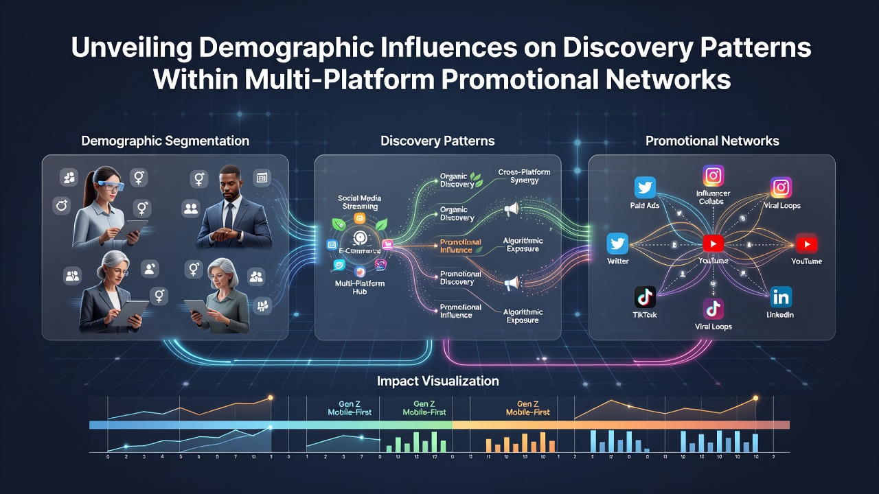 Demographic groups engaging with promotional networks across mobile and desktop platforms showing varied discovery methods